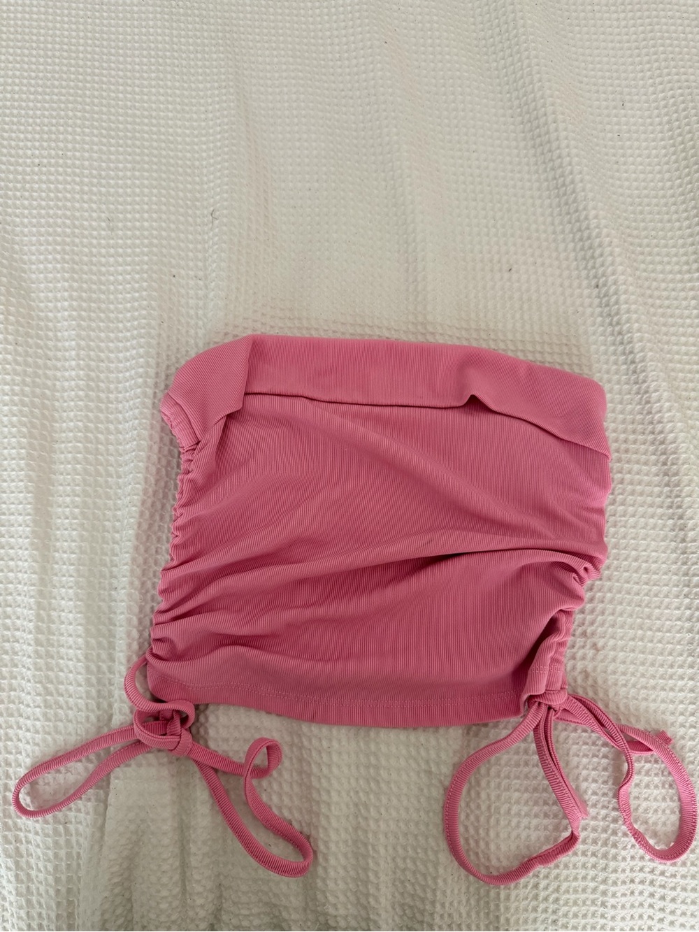 SHEIN Pink Tie-Side Strapless Ruched Tube Top